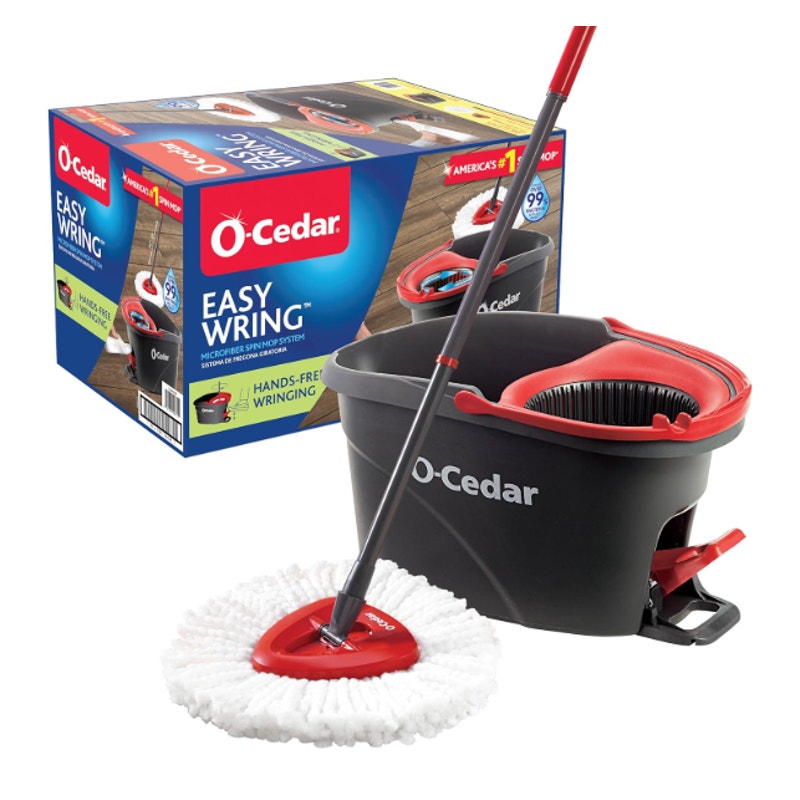 O-Cedar EasyWring Microfiber Spin Mop, Bucket Floor Cleaning System, Red, Gray