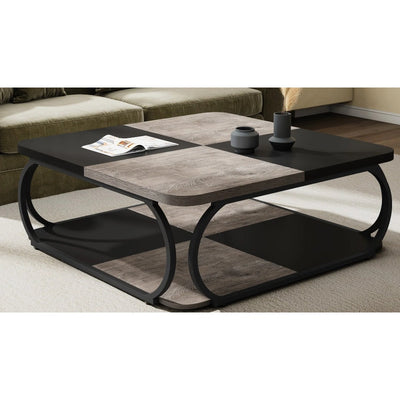 Tribesigns Square Coffee Table, 39" Central Cocktail, 2-Tier Shelves Abstract
