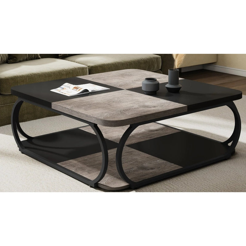 Tribesigns Square Coffee Table, 39" Central Cocktail, 2-Tier Shelves Abstract