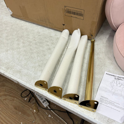 VINGLI Petal Makeup Vanity Chair with Back, Gold Legs & Bow Pillow - Pink