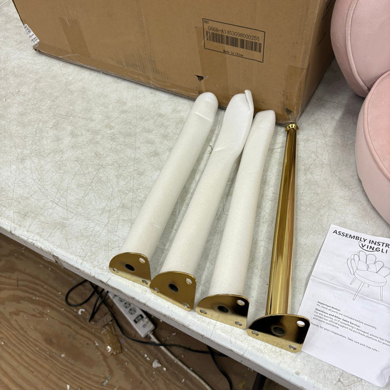 VINGLI Petal Makeup Vanity Chair with Back, Gold Legs & Bow Pillow - Pink