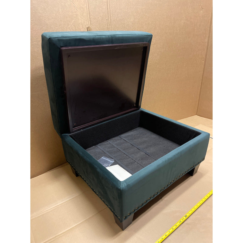28x24x17" Ottoman w Storage, Soft Velvet, Living Room Furniture Green/Blue