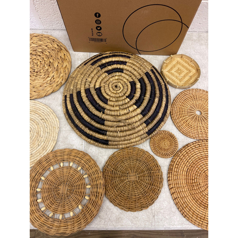 Artera Home Circular Wall Basket Decor Set, 9 Piece Wicker Circles Varied-Brown