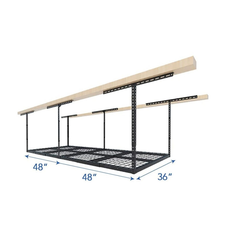 FLEXIMOUNTS Overhead Garage Storage Rack, 3ft x 8ft Adjustable Height, READ