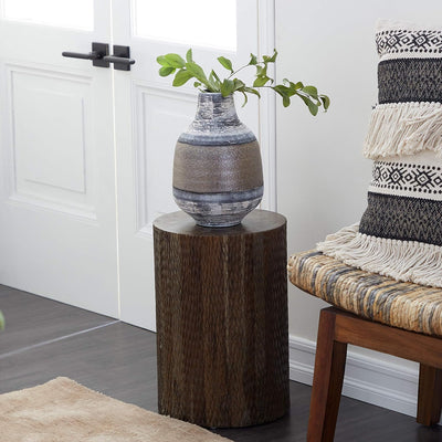 Deco 79 Teak Wood Side End Accent Table Carved End Table 12" x 12" x 18", Brown