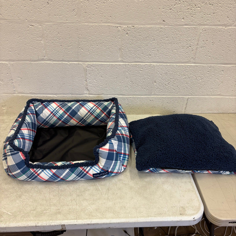 Nautica Rectangle Pet Bed 24" x 22" x 8" Dog Bed Plaid Multicolor Design - Small