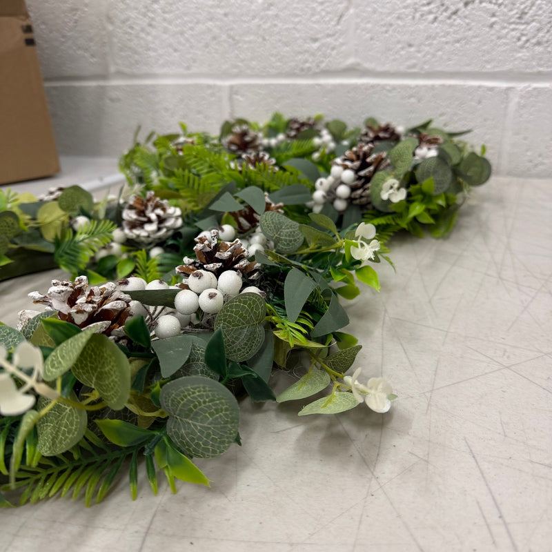 (Set-of-2) 14" Classic Artificial Holiday Wreaths w/ White Berries & Pine Cones