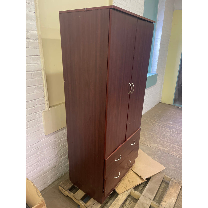 Upright Wooden Storage Cabinet with 2 Drawers 72" x 20" x 32" Red Wood Finish