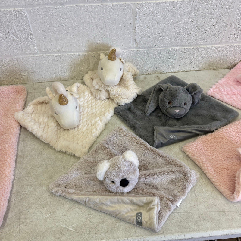 LOT-of-9 UGG Baby Security Blankets, Different Animals, Pink, Gray, Cream, Blue