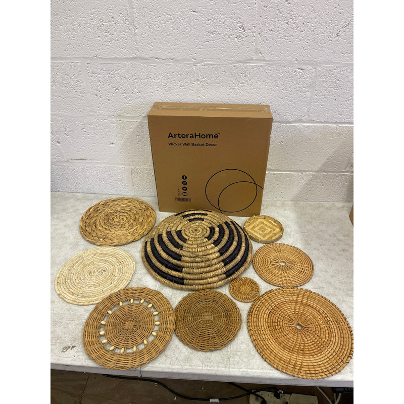 Artera Home Circular Wall Basket Decor Set, 9 Piece Wicker Circles Varied-Brown