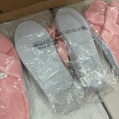 LOT-OF-24 Criss Cross Slippers MEDIUM, Memory Foam, Rubber Bottom - Pink / White