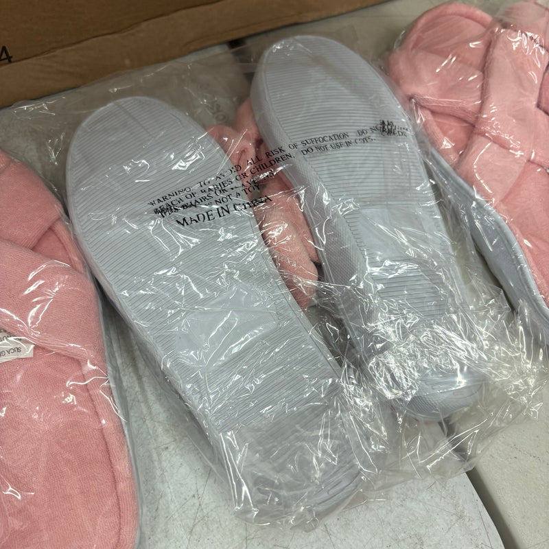LOT-OF-24 Criss Cross Slippers MEDIUM, Memory Foam, Rubber Bottom - Pink / White