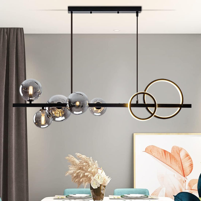 Bepuzz Chandelier 5-Light Glass Globe Pendant Light Fixtures 2-Ring Circular LED