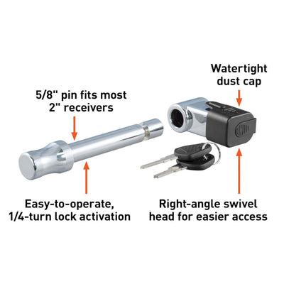 CURT Right-Angle Trailer Hitch Lock, 5/8-Inch Pin Diameter, Fits 2-Inch Receiver