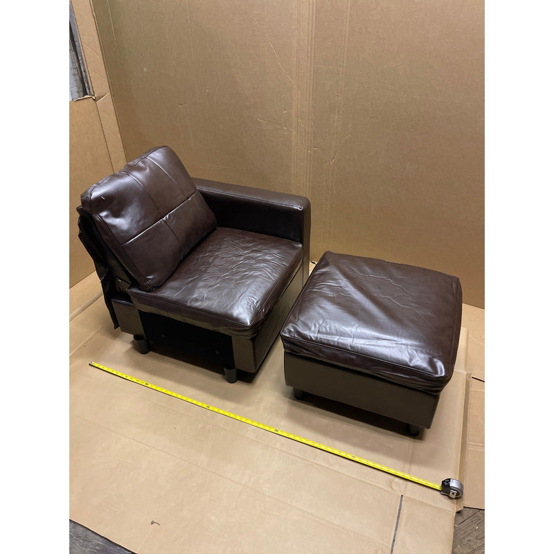 31 x 31 x 26" Leather Chair with Ottoman Footrest, Living Room Furniture, Brown