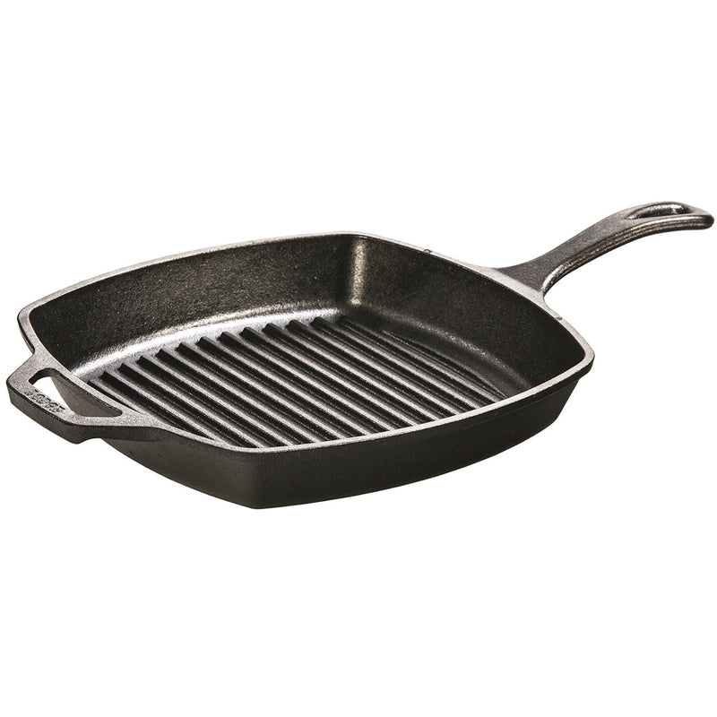 Lodge Cast Iron Grill Pan, Square, 10.5 Inch Seasoned - Cooking Skillet - Black