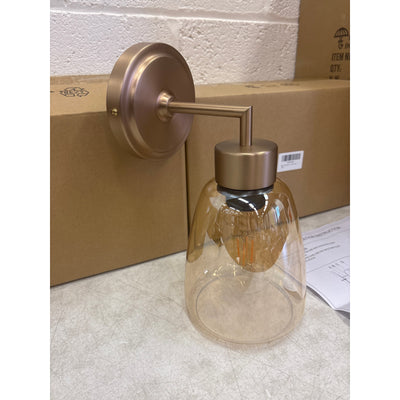 Pack-of-2 Vcozar Glass Wall Lamps, Round Base Modern Amber Wall Sconce