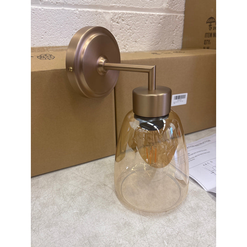 Pack-of-2 Vcozar Glass Wall Lamps, Round Base Modern Amber Wall Sconce