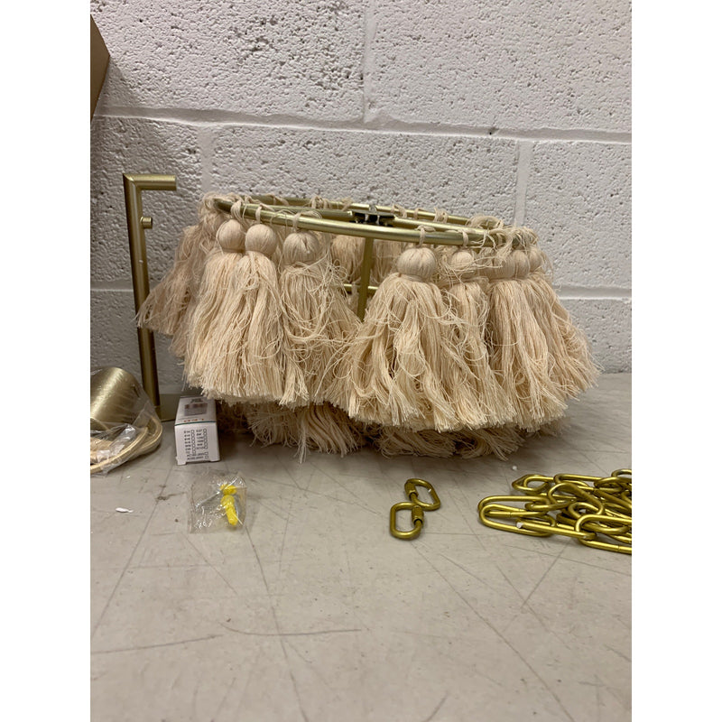 3 Tiered Lamp Shade Salmon Pink Frays With Gold Chain. 1 Light, 12" x 9"