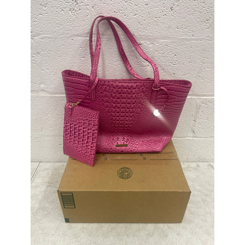 Pink Leather Tote Bag Leather Handbags for Women Top Handle with Purse - Pink