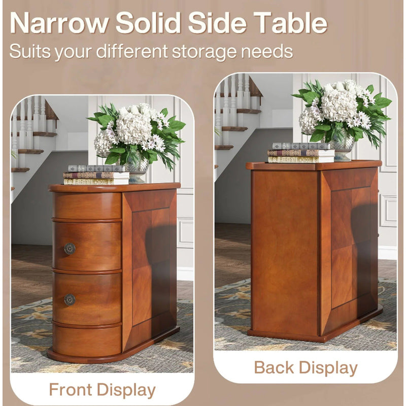 Tribesigns Wood End Table, Narrow Side Table Nightstand with 2 Drawers Brown
