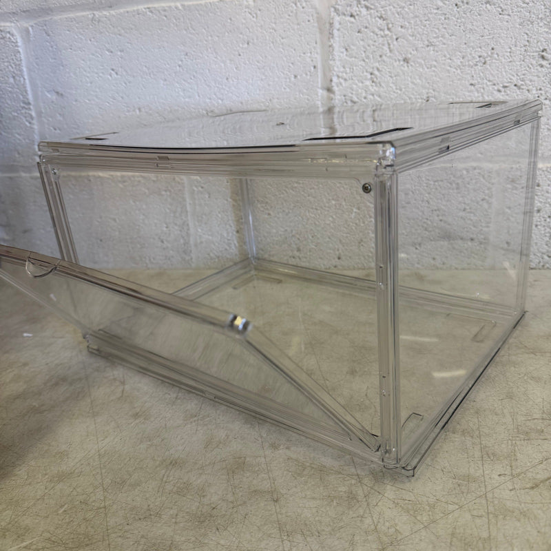 Set of 10 Stackable Shoe Boxes with Drop Front Door; Clear Plastic Display