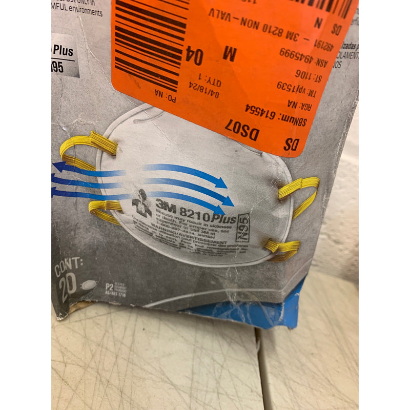 8 CAJAS DE 20 MASCARILLAS 3M 8210 Plus Respirador N95 para partículas de polvo de lijado de pintura