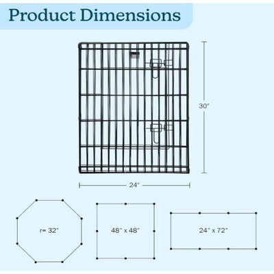 Dog Playpen with 8-Panels 24x30in Foldable Metal Exercise Puppy Play Pen