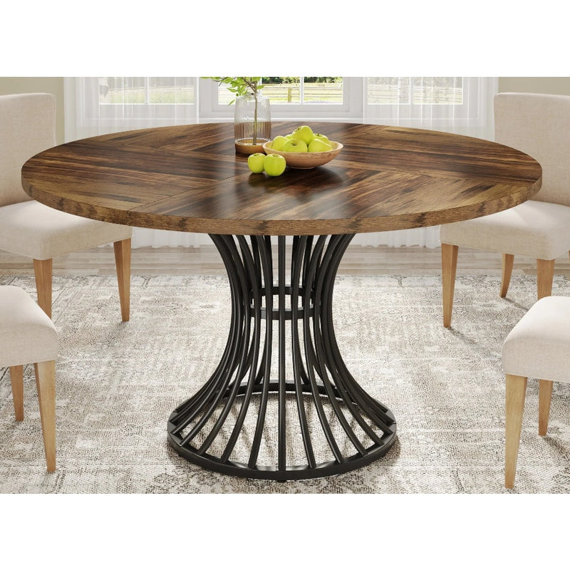 Tribesigns Round Dining Table for 4-6, 47" Farmhouse Circle Kitchen Table Brown