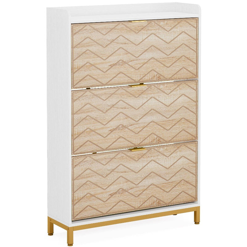 Tribesigns Shoe Cabinet, Shoe Rack w/ 3 Flip Drawers White, Missing Hardware