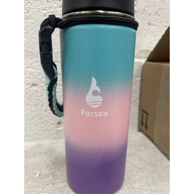 Farsea Insulated Water Bottle With Paracord Handle, 2 Lids Sweat-Proof 18 oz