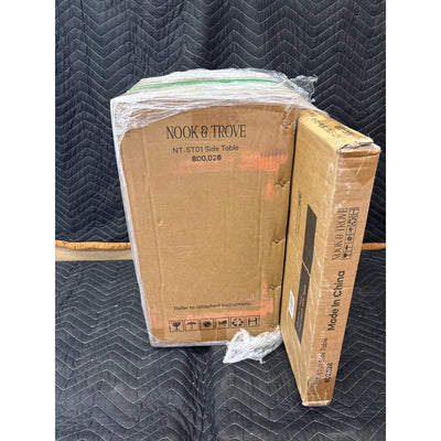 Nook & Trove Round Side Table Wood Table, Marble Imitation 17.7" Nightstand Grey