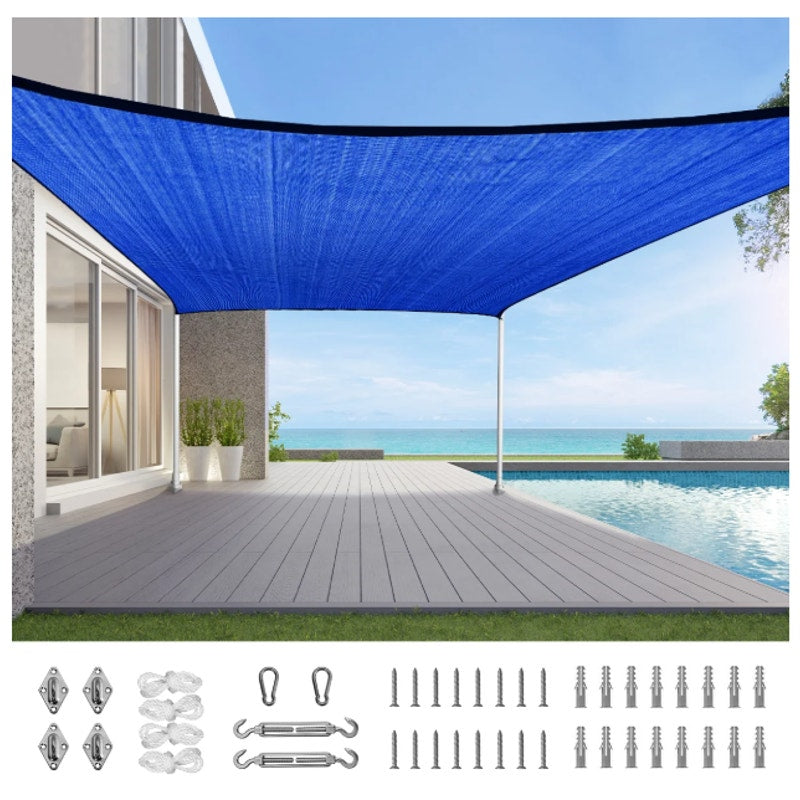 Quictent 20x16 ft Shade Sail with Hardware Kit Rectangle Sun Shade Sail - Blue