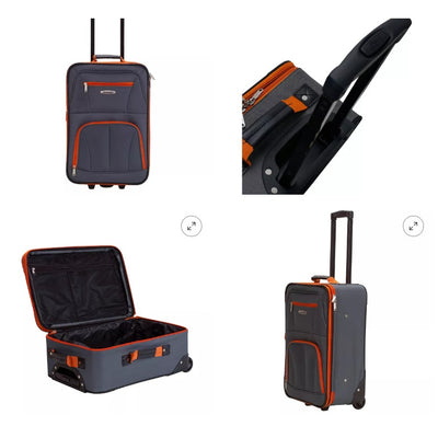 Rockland Fashion 2pc Softside Luggage Set with locking Zipper - Gray & Orange