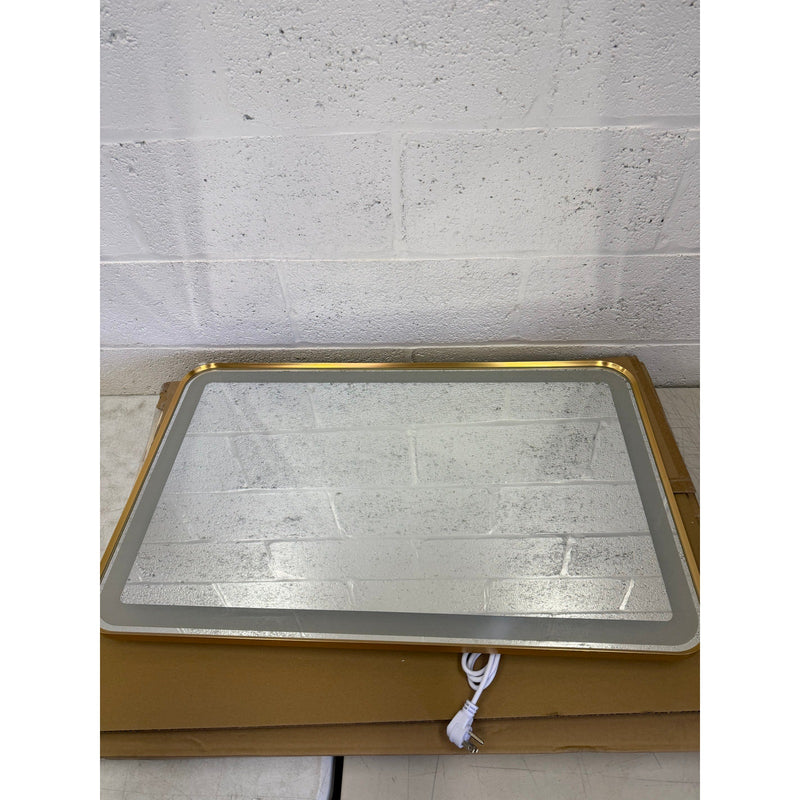 TheiaMo Rectangular LED Lighted Bathroom Mirror, 32"x20" - Gold Frame