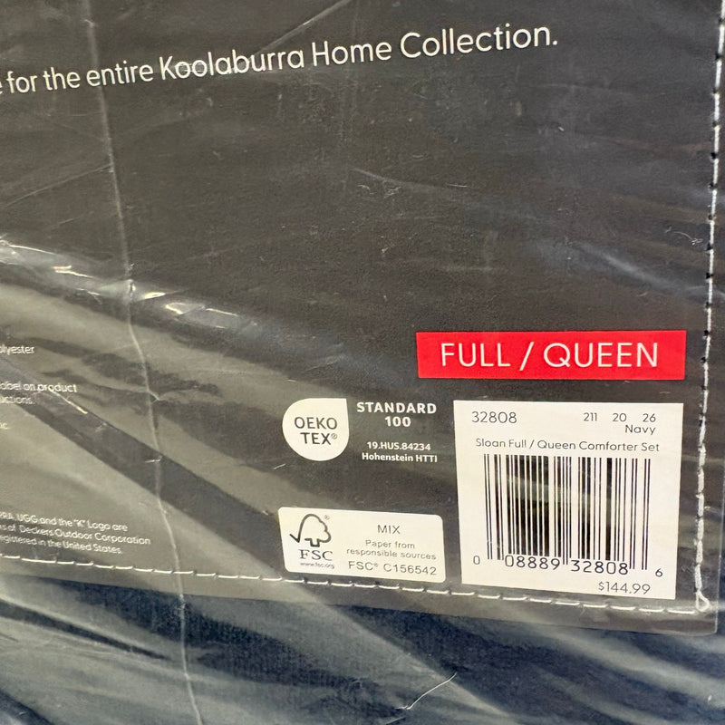 UGG Sloan Queen Comforter Set w 2 Shams, Soft Bedding Reversible - Navy Blue