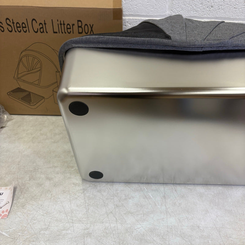 Pacifik Angels Stainless Steel Cat Litter Box Anti Splash Fabric & Scoop - Gray