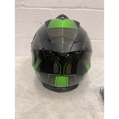 Casco de moto todoterreno ILM con visera solar integral, color verde y negro, talla XL