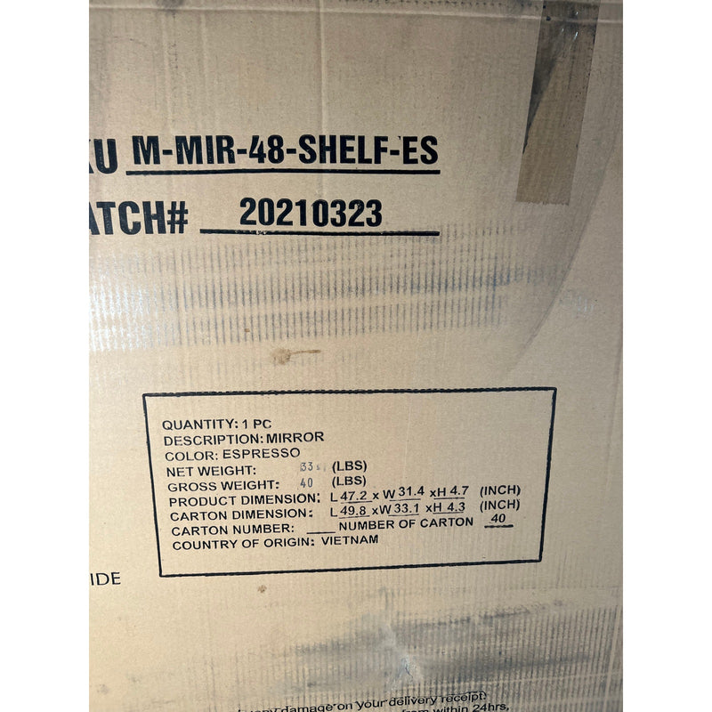 Gloria Rectangle Mirror with Shelf 47 in. W x 31 in. H, Black, Wood, Wall Mount