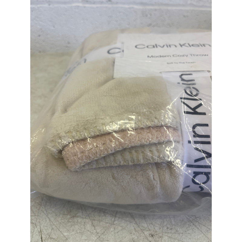 Calvin Klein Throw Blanket, Reversible Premium Plush Bedding Beige/Pink 50 x 70