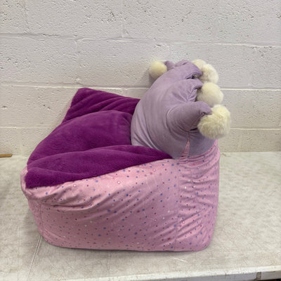Bean Bag Chair Comfy Plush Kids Furniture, Pink & Purple Crown & Stars Design