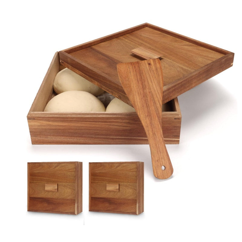2-PACK Oranbulb Acacia Wood Pizza Dough Proofing Box w Lid 12 x 12 x 4.5in Each