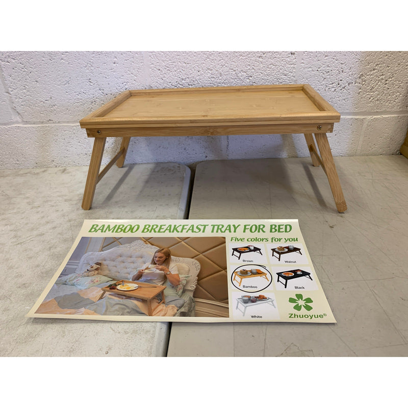 ZJYOUZHU Bamboo Tray Table with Folding Legs, Food Tray, TV Table, Brown
