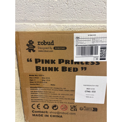 ROBUD Pink Princess Bunk Bed, Doll Bed Set w Curtain, 22.2"x18.7"x12.2" - WRP35