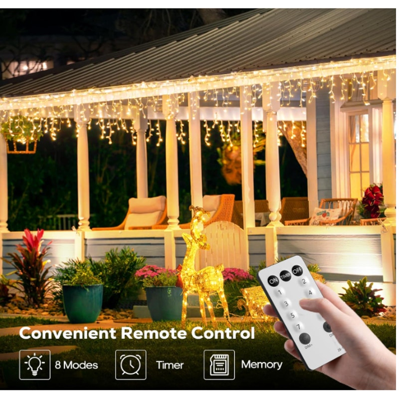 Soiarllt 32.8FT Christmas Icicle Lights Outdoor, 502 LED Warm White Lights