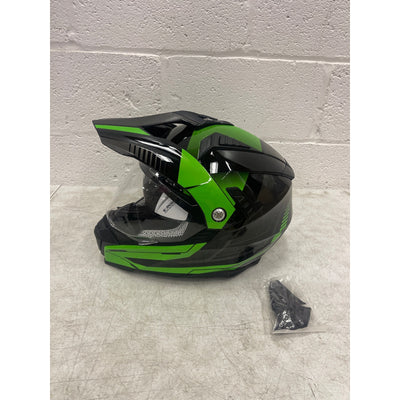 Casco de moto todoterreno ILM con visera solar integral, color verde y negro, talla XL