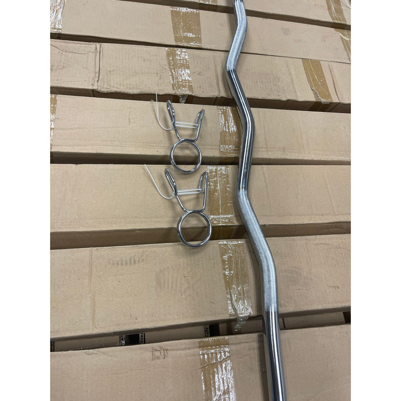 60 Inch Z-Bar Barbell 2-inch Olympic w Weight Clamps, Zigzag, Silver, 18lbs