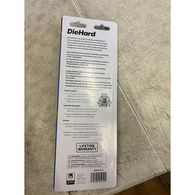 DieHard 1/4" & 3/8" Drive AntiSlip Socket Set Metric 20 Piece Hand Tool DHP55313