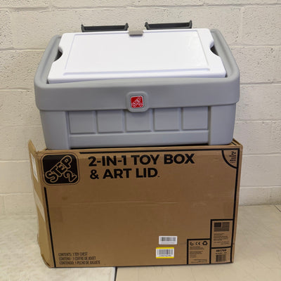 Step2 2-in-1 Toy Box & Art Lid, Storage Bin & Organizer, Easel & Chest (Gray)