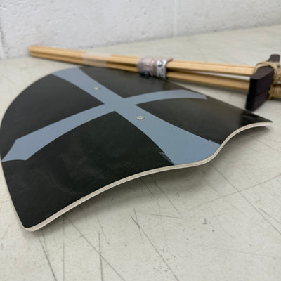 Knights Templar Style Wooden Sword & Shield Set, Lightweight & Durable - Black